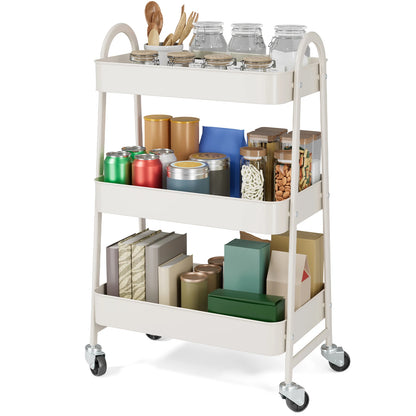 3 Tier Rolling Cart - White Kitchen Storage Cart on Wheels