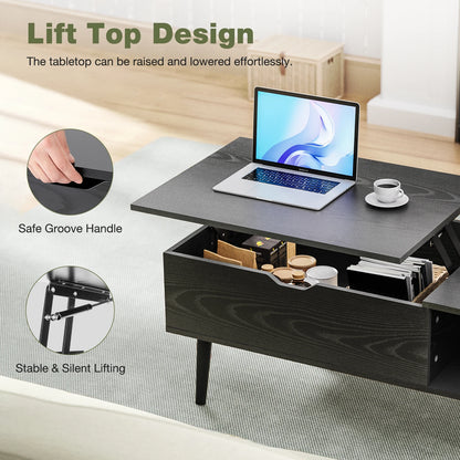 Low Profile Lift Top Coffee Table - Wood Top (Black)