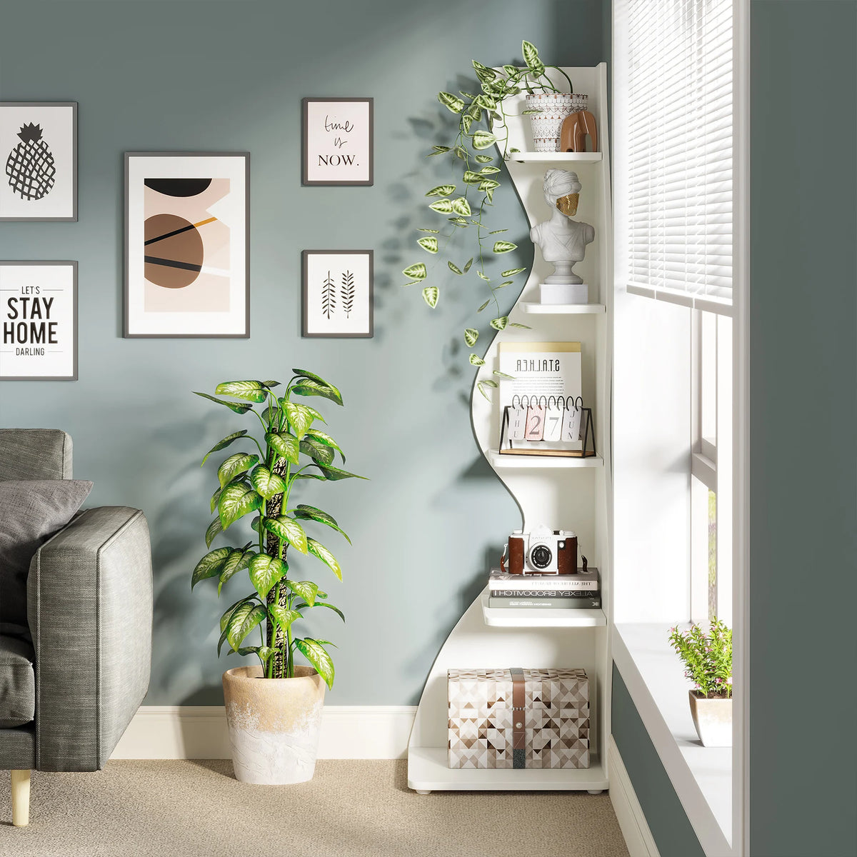 Corner Shelf - Tall 5-Tier White Corner Bookshelf