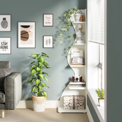 Corner Shelf - Tall 5-Tier White Corner Bookshelf