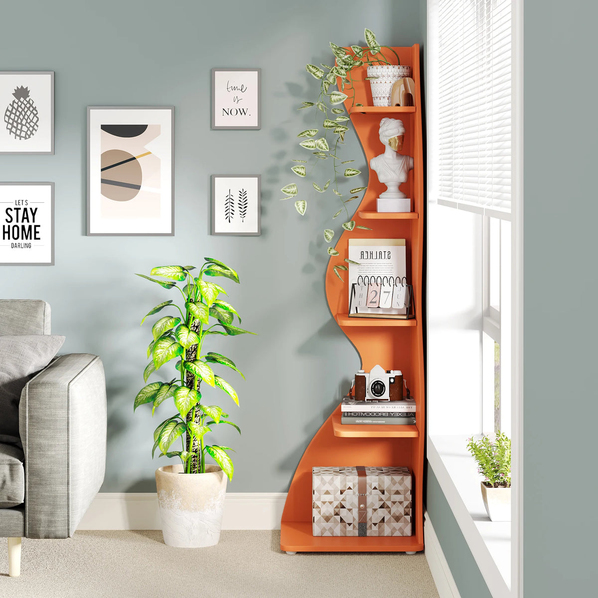 Corner Shelf - 5-Tier Kids Corner Bookshelf (Orange)