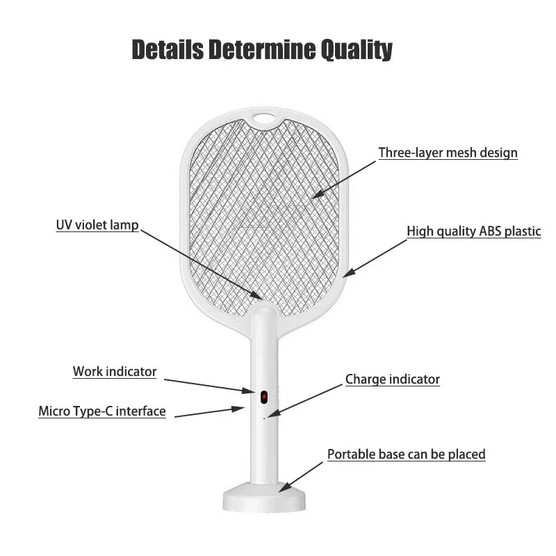 Electric Mosquito & Fly Swatter - 3-in-1 Bug Zapper