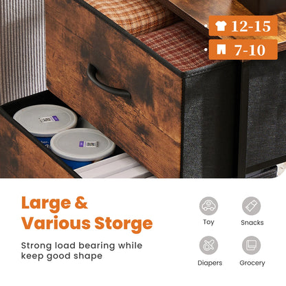 Narrow Nightstand - 2 Drawer Bedside Table with Fabric Drawers (Brown)