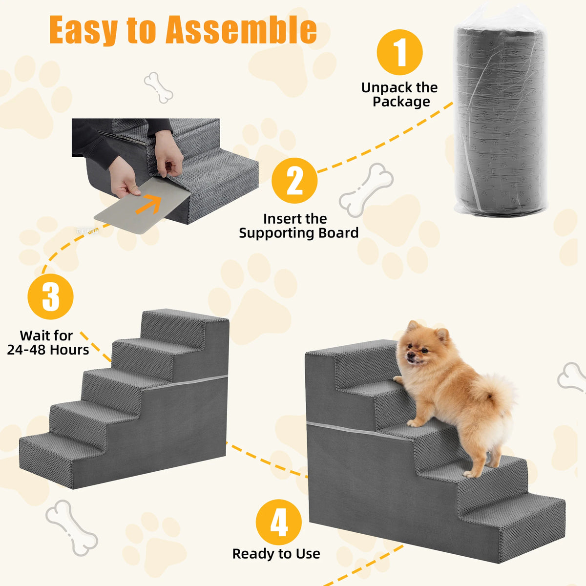 Dog Stairs for Bed - Non-Slip Foam Dog Steps for Bed and Couch (4 Layers)