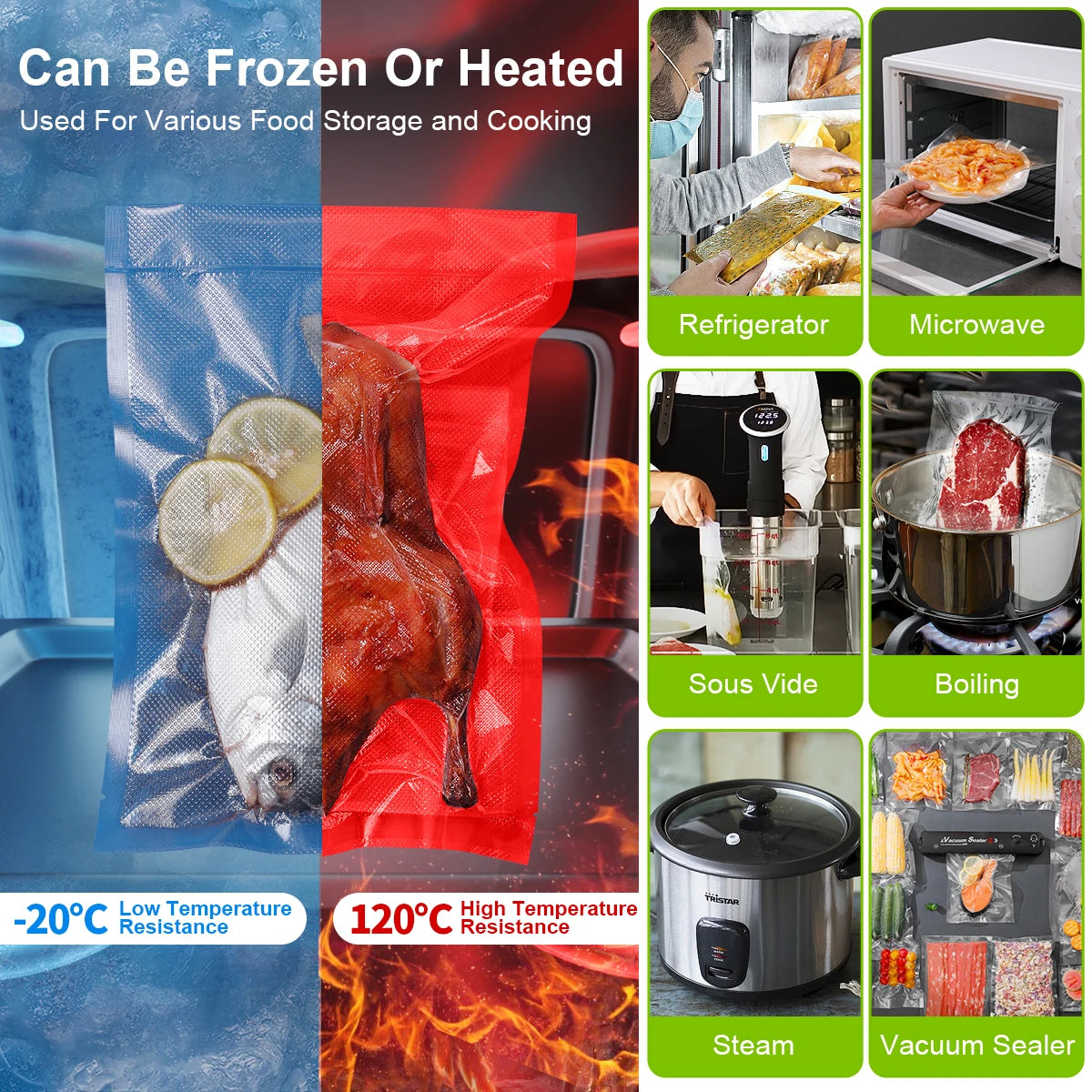 Reusable Vacuum Seal Food Storage Bags - 50 Pack