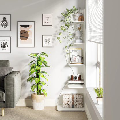 Corner Shelf - Tall 5-Tier White Corner Bookshelf