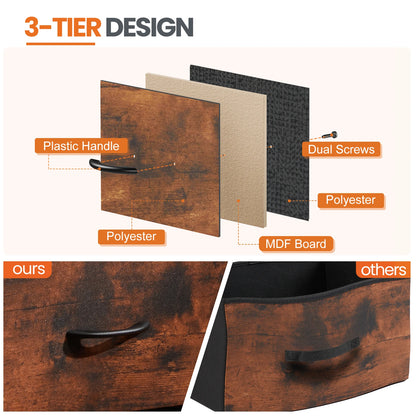 Narrow Nightstand - 2 Drawer Bedside Table with Fabric Drawers (Brown)