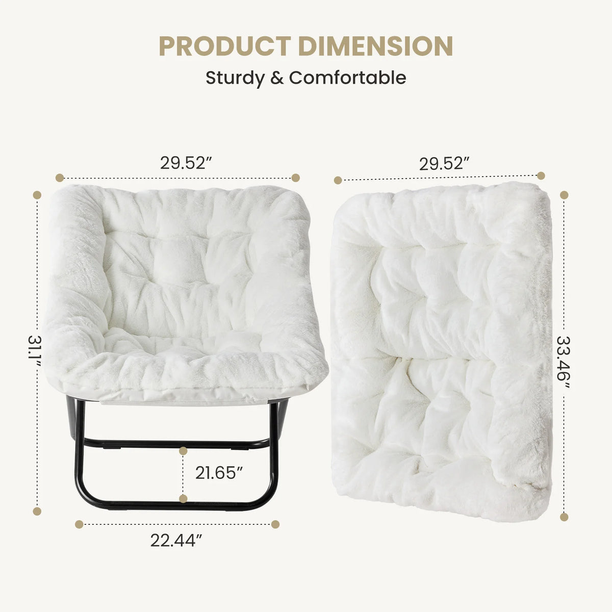 Saucer Chair - Foldable Faux Fur Dorm Room Chair (Rice White)