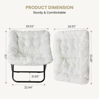 Saucer Chair - Foldable Faux Fur Dorm Room Chair (Rice White)