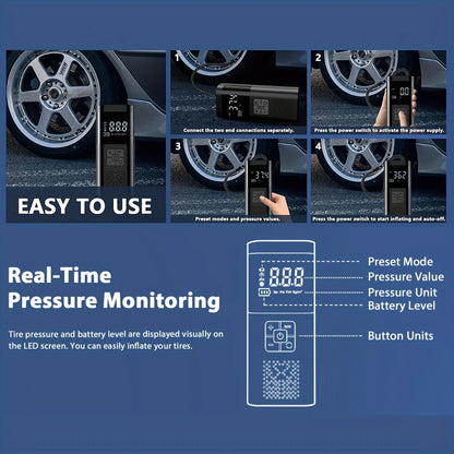 Portable Tire Inflator - 12V Cordless Air Compressor