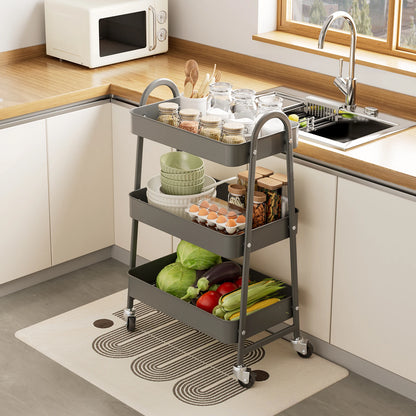 3 Tier Rolling Cart - Gray Utility Cart on Wheels for Kitchen