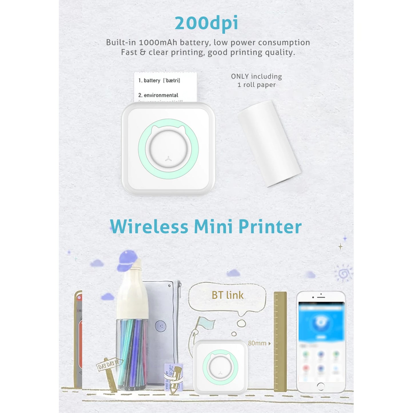 Portable Mini Thermal Printer - Wireless Bluetooth Photo & Label Printer