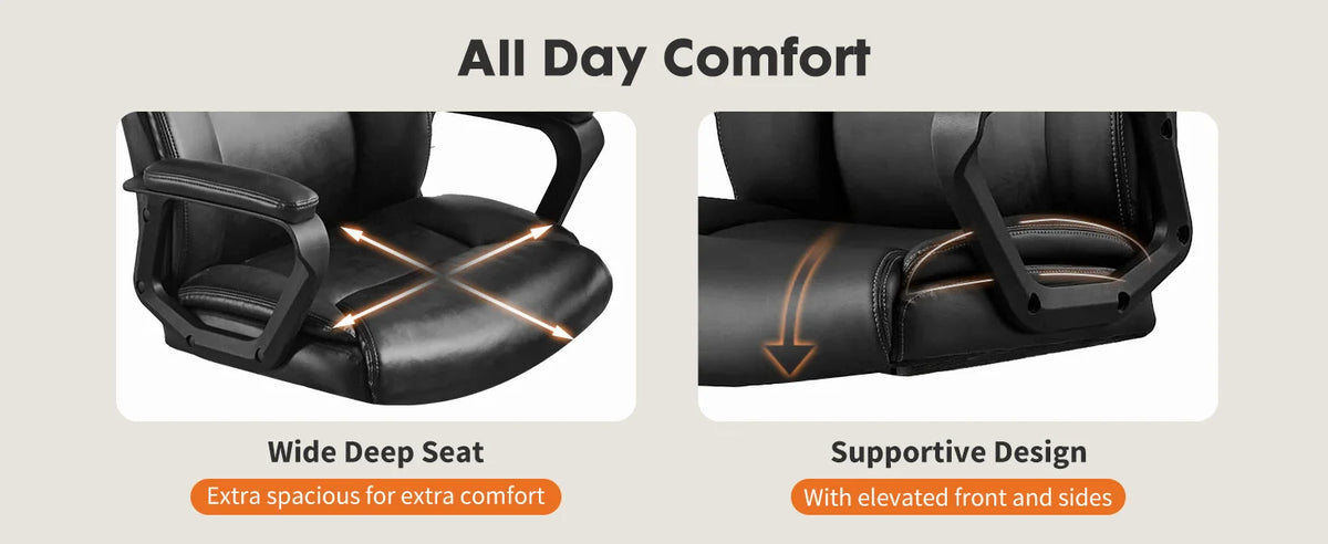 Executive Office Chair - High Back PU Leather Desk Chair (Black)