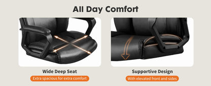 Executive Office Chair - High Back PU Leather Desk Chair (Black)