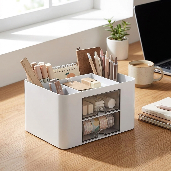 Desk Organizer - Pen Holder with 2 Drawers
