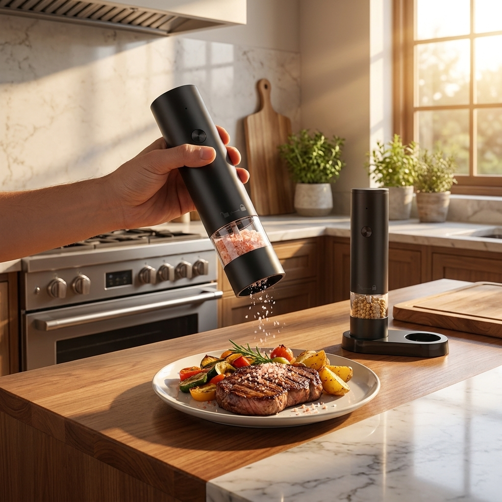 Electric Salt and Pepper Grinder in use