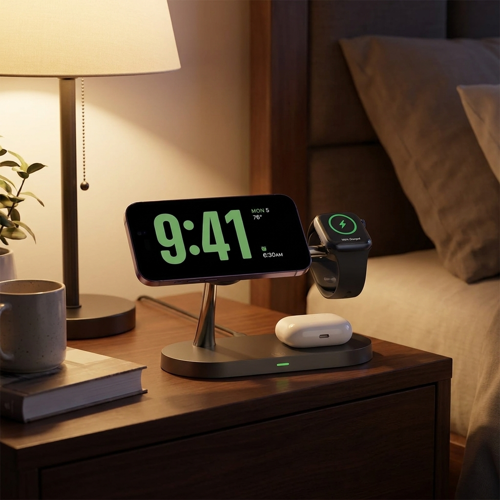 3-in-1 Wireless Charger Stand in use