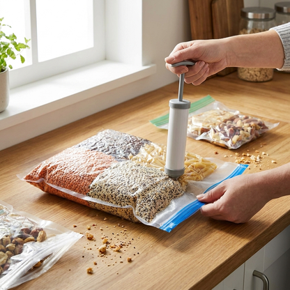 Reusable Vacuum Food Storage Bags in use