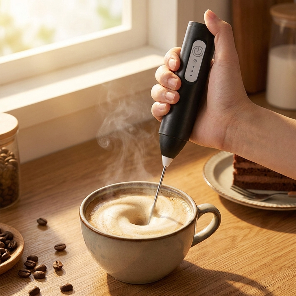 Electric Milk Frother in use