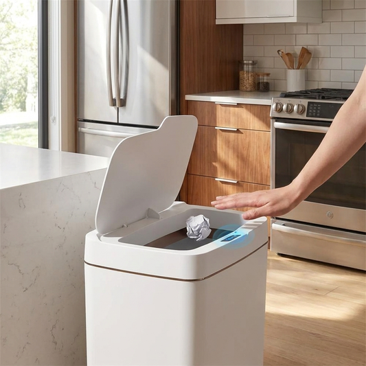 Touchless Sensor Trash Can in use
