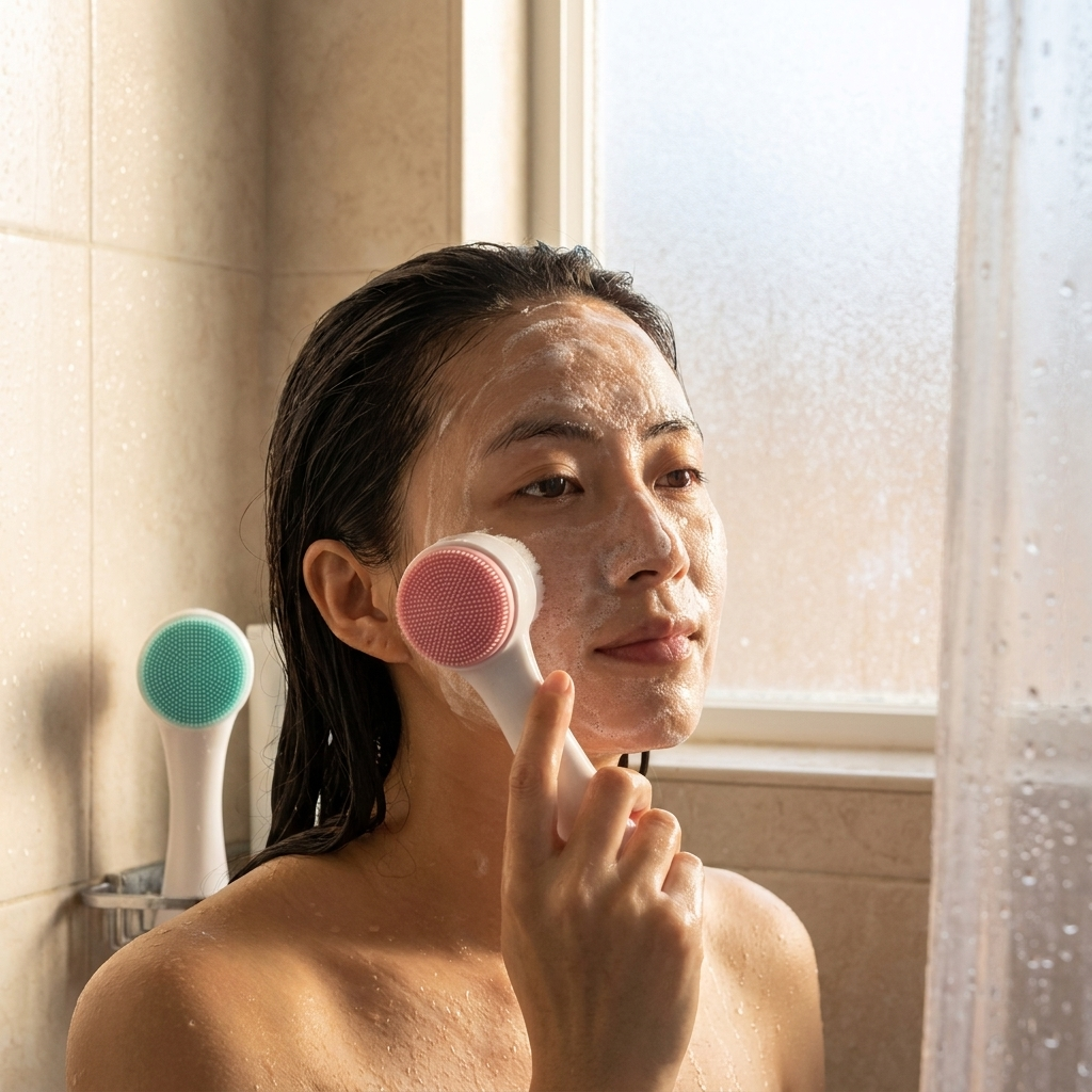 Silicone Facial Cleansing Brush in use