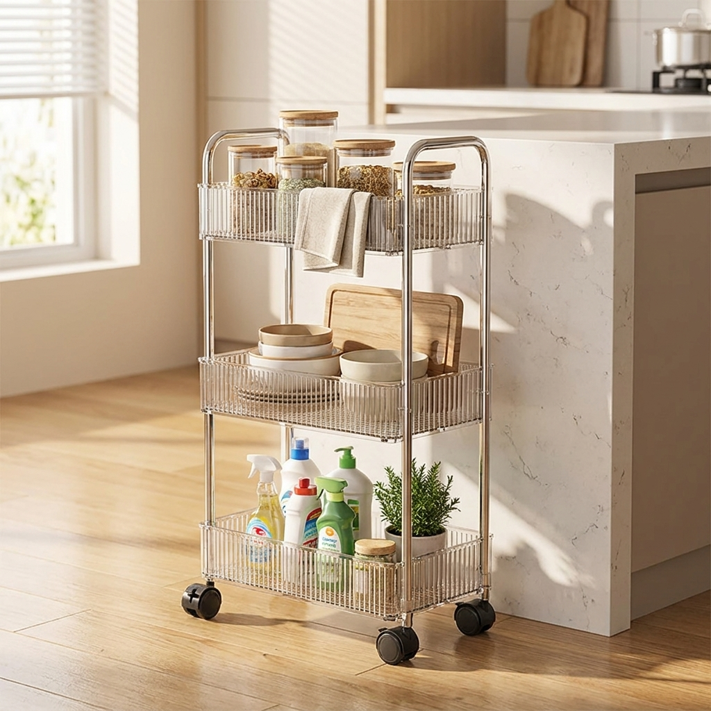 Storage Cart on Wheels - Rolling Multi-Tier Utility Cart