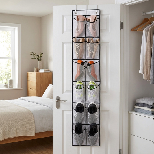 Over-Door Shoe Organizer - 12-Pocket Hanging Shoe Rack