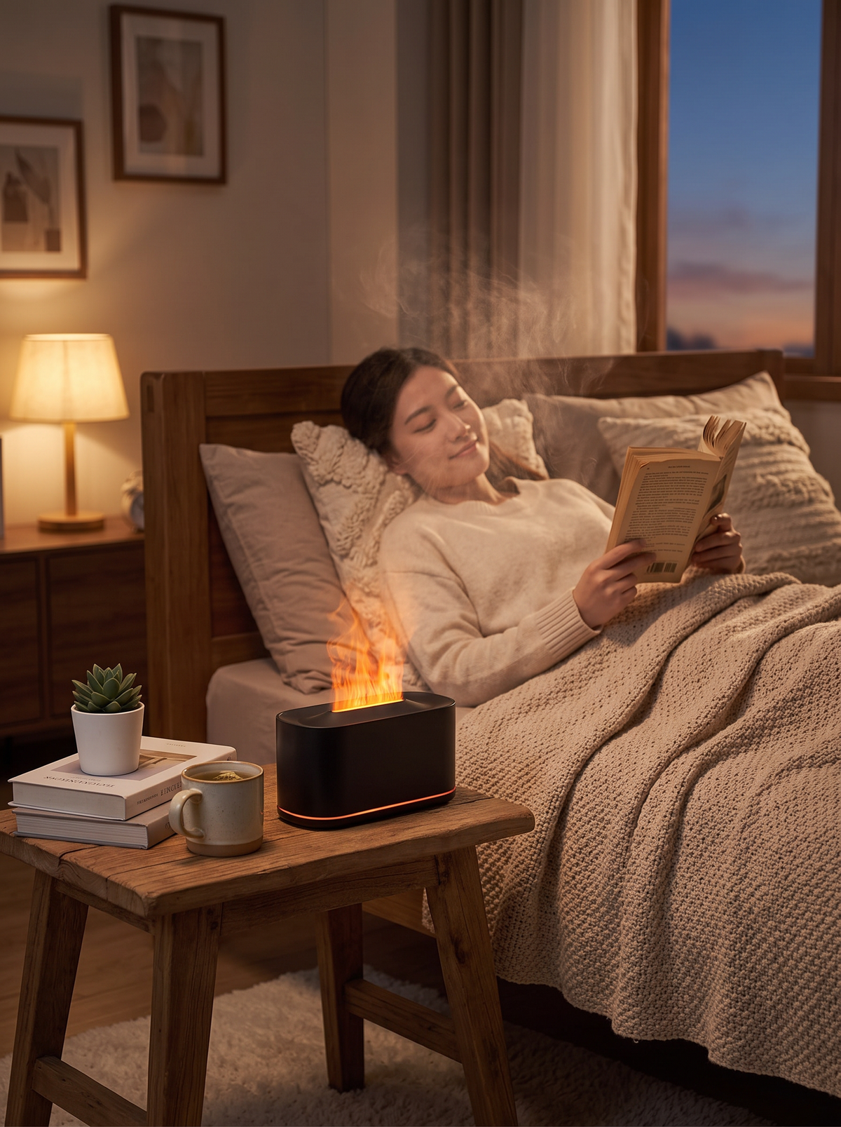 Flame Essential Oil Diffuser with LED Night Light - A Candle Glow, No Flame