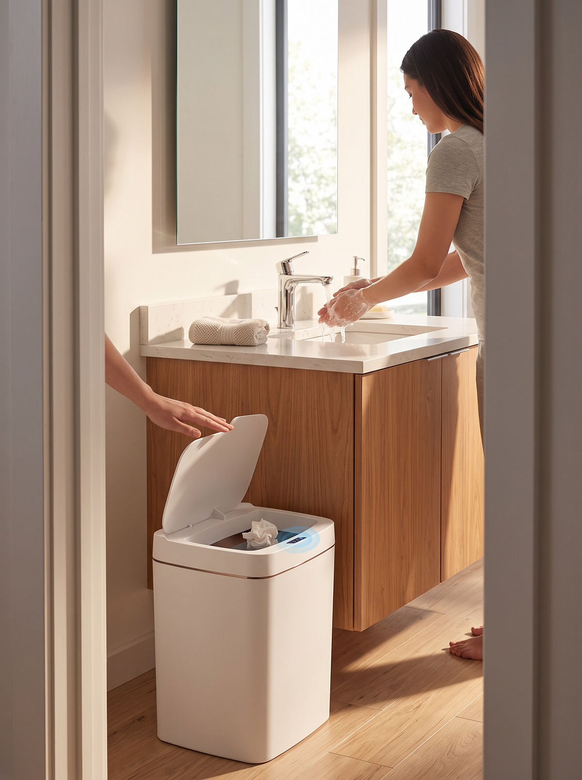 Touchless Sensor Trash Can - 15L Smart Bin - Built for Bathroom Humidity