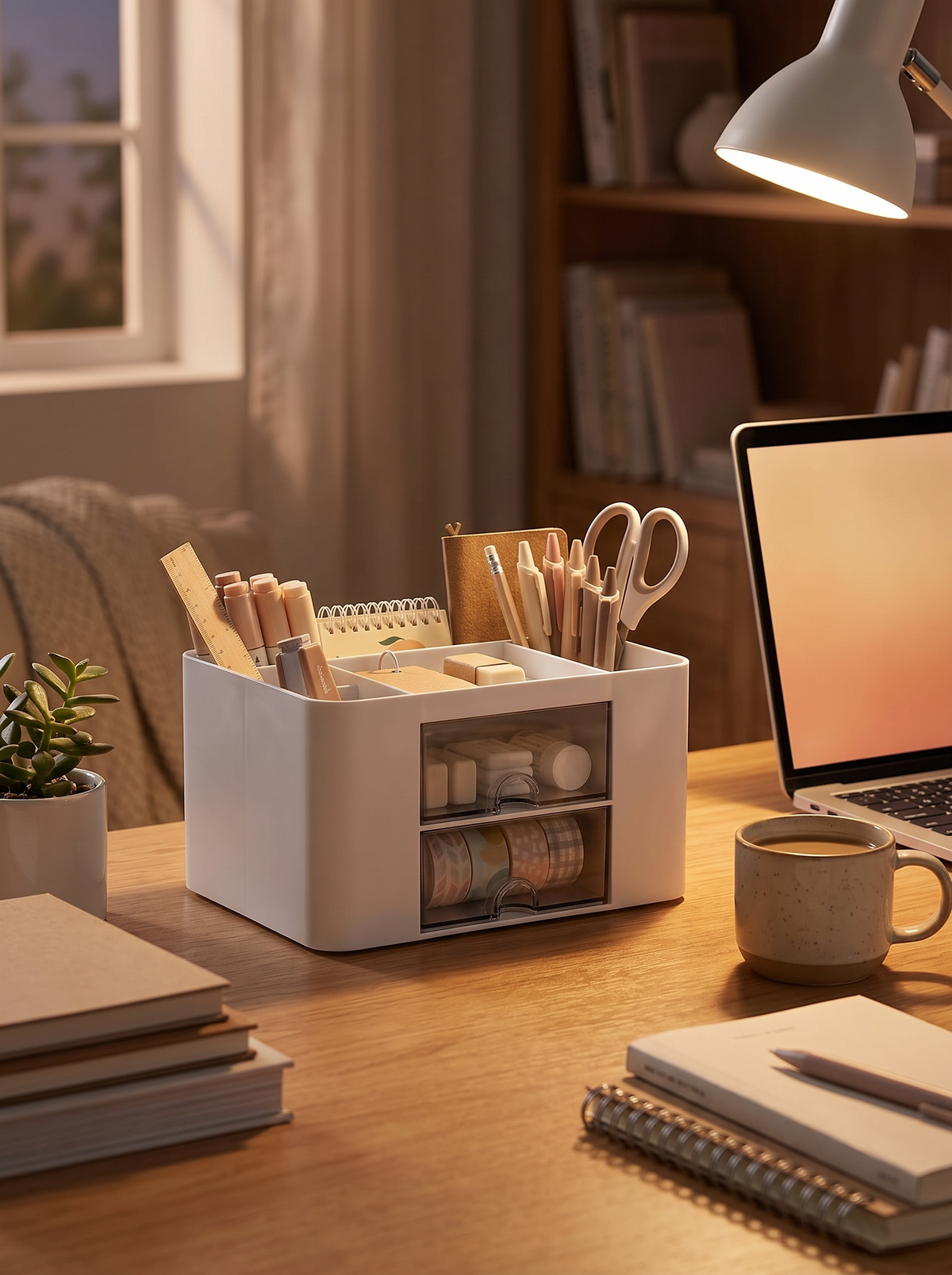 Desk Organizer - Pen Holder with 2 Drawers