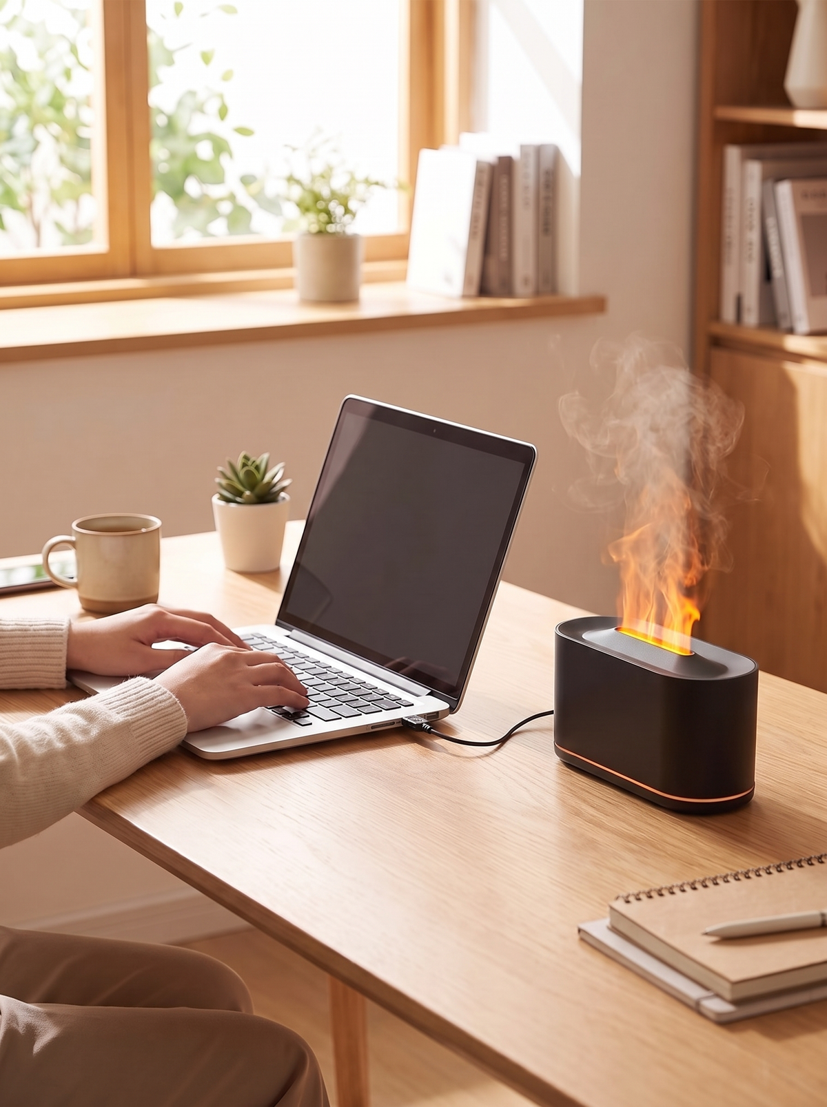 Flame Essential Oil Diffuser with LED Night Light - Power It From Anywhere