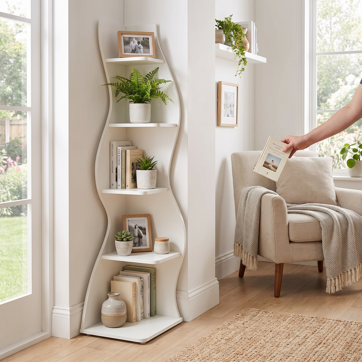 Scandinavian Corner Shelf - Home Office Bookshelf in use