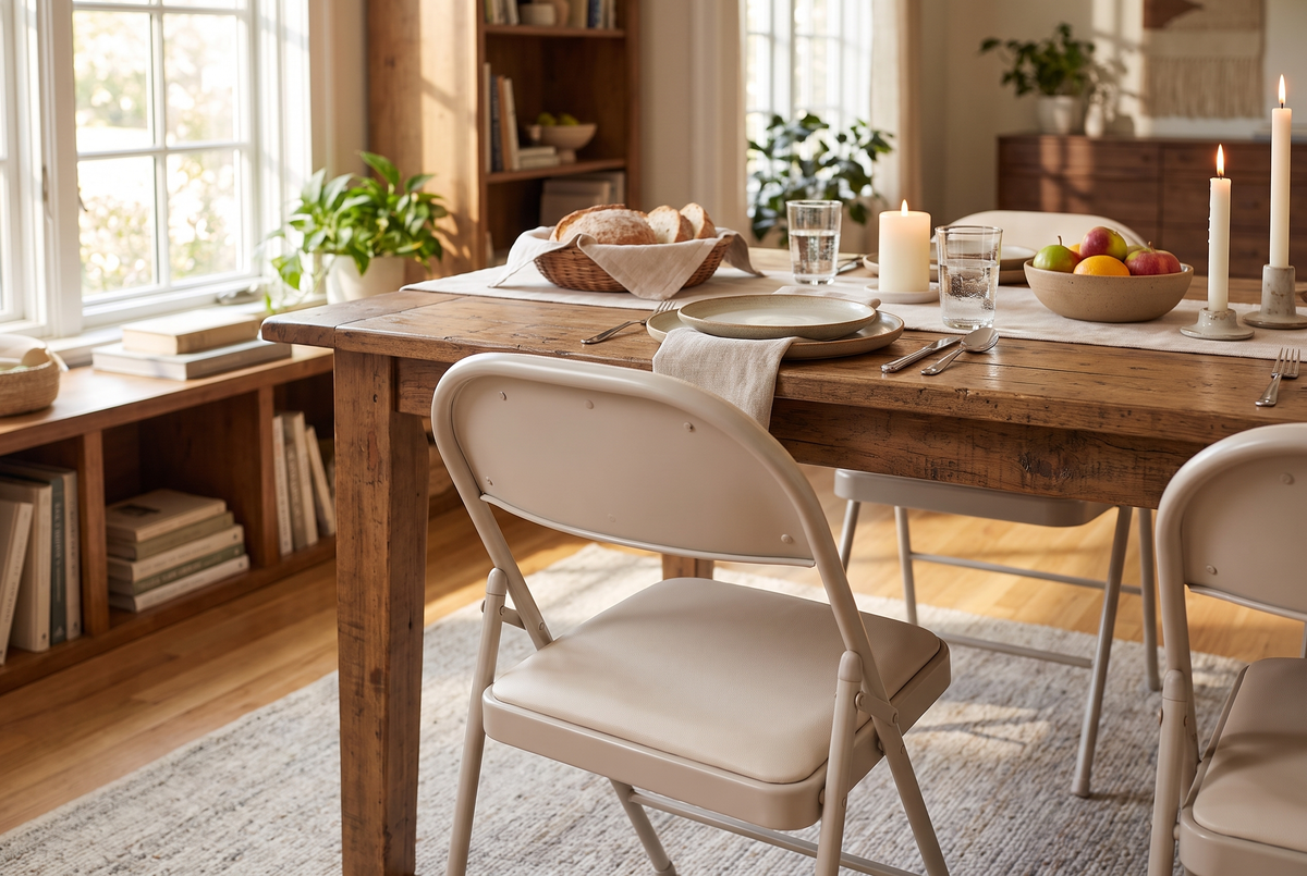 Leather Padded Folding Chair Rice White lifestyle 1