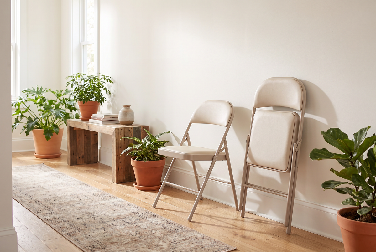 Leather Padded Folding Chair Rice White lifestyle 2