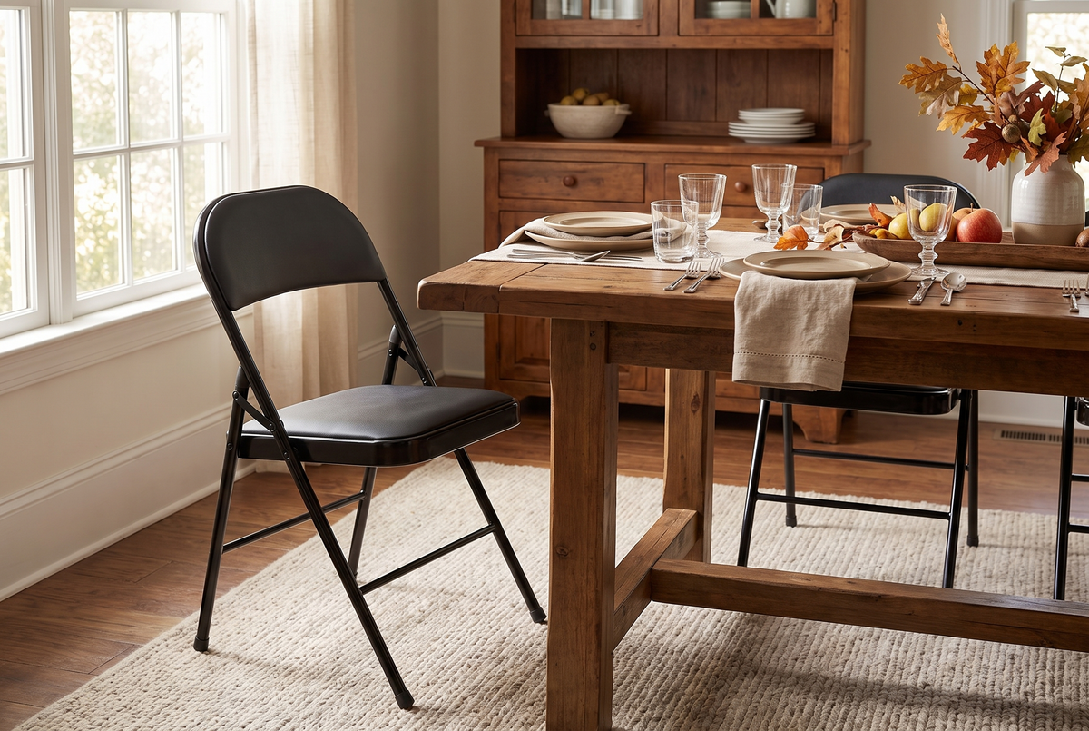 Leather Padded Folding Chair Black v2 lifestyle 1