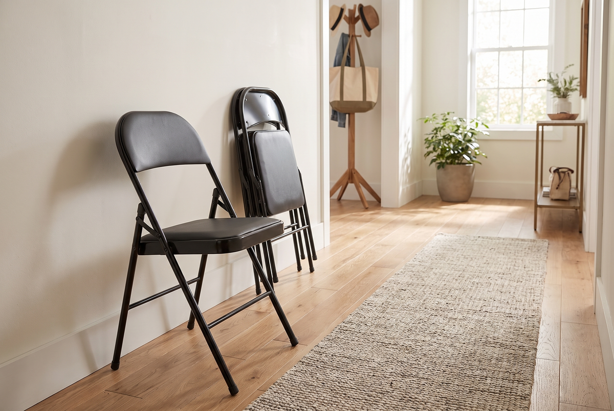 Leather Padded Folding Chair Black v2 lifestyle 2