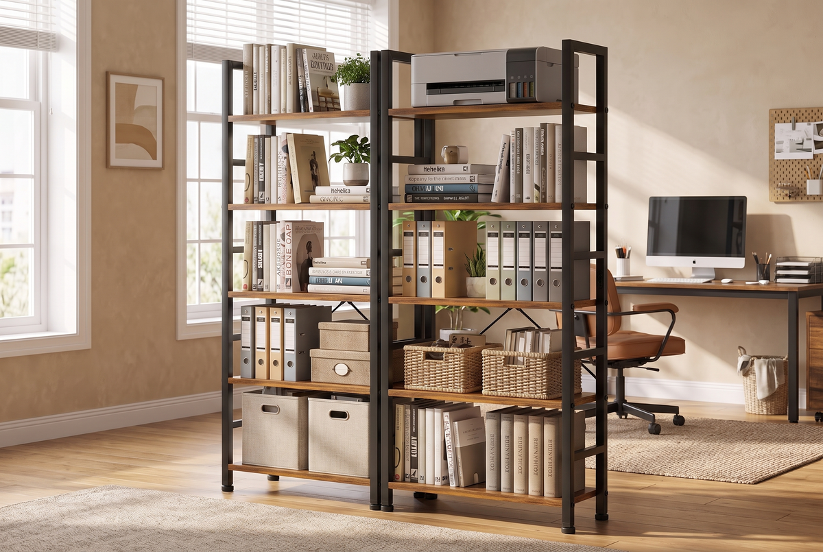5-Tier Wood Bookshelf Brown lifestyle 2