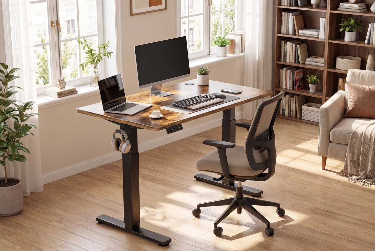 Electric Standing Desk Antique Wood lifestyle 3