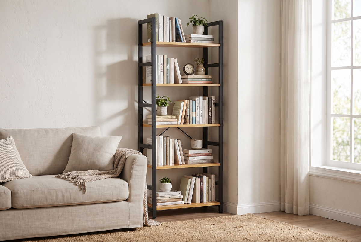 5-Tier Wood Bookshelf Natural Wood lifestyle 1