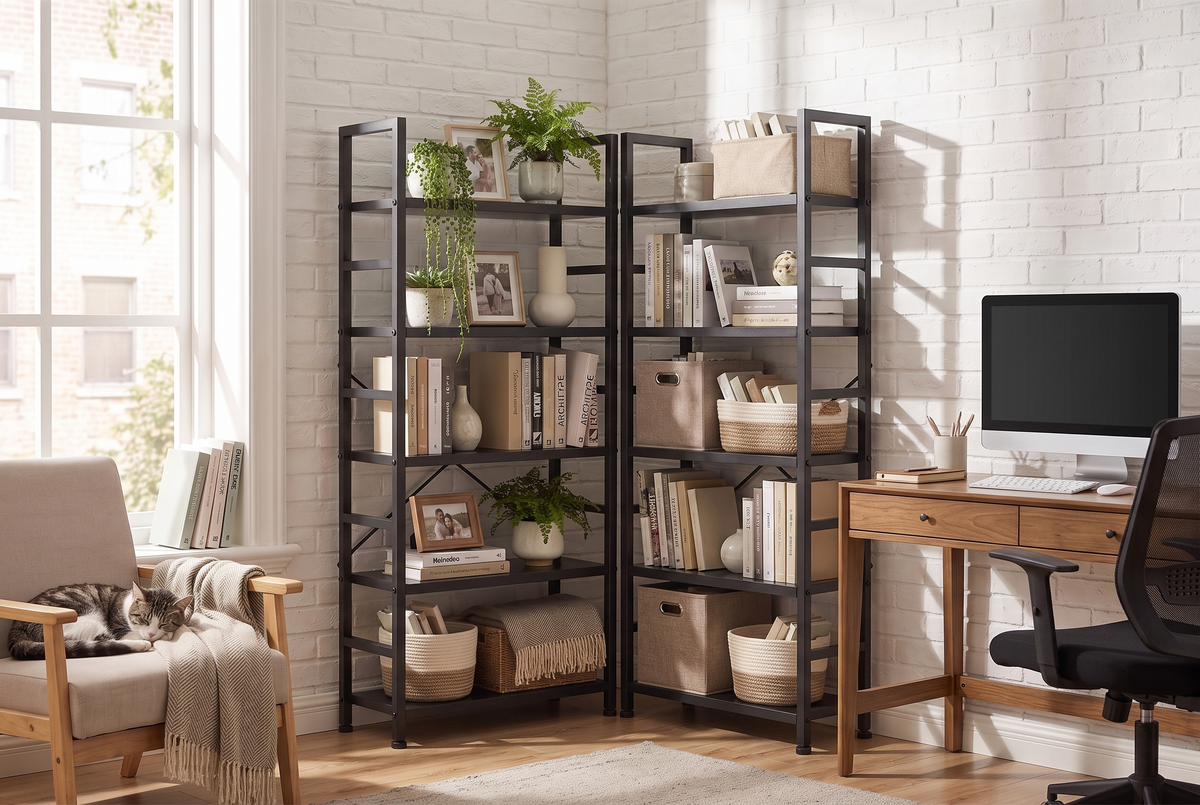 5-Tier Wood Bookshelf Black lifestyle 2