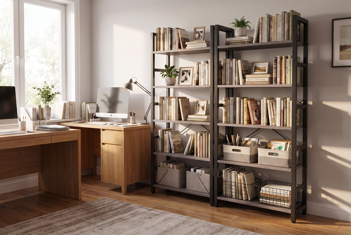 5-Tier Wood Bookshelf Gray Wood lifestyle 2