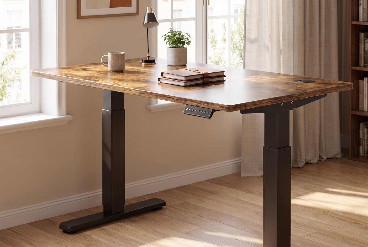 Electric Standing Desk Antique Wood lifestyle 2