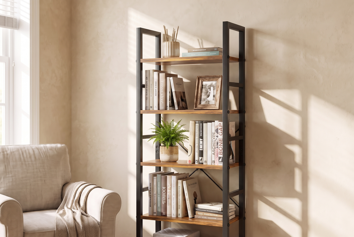 5-Tier Wood Bookshelf Brown lifestyle 3