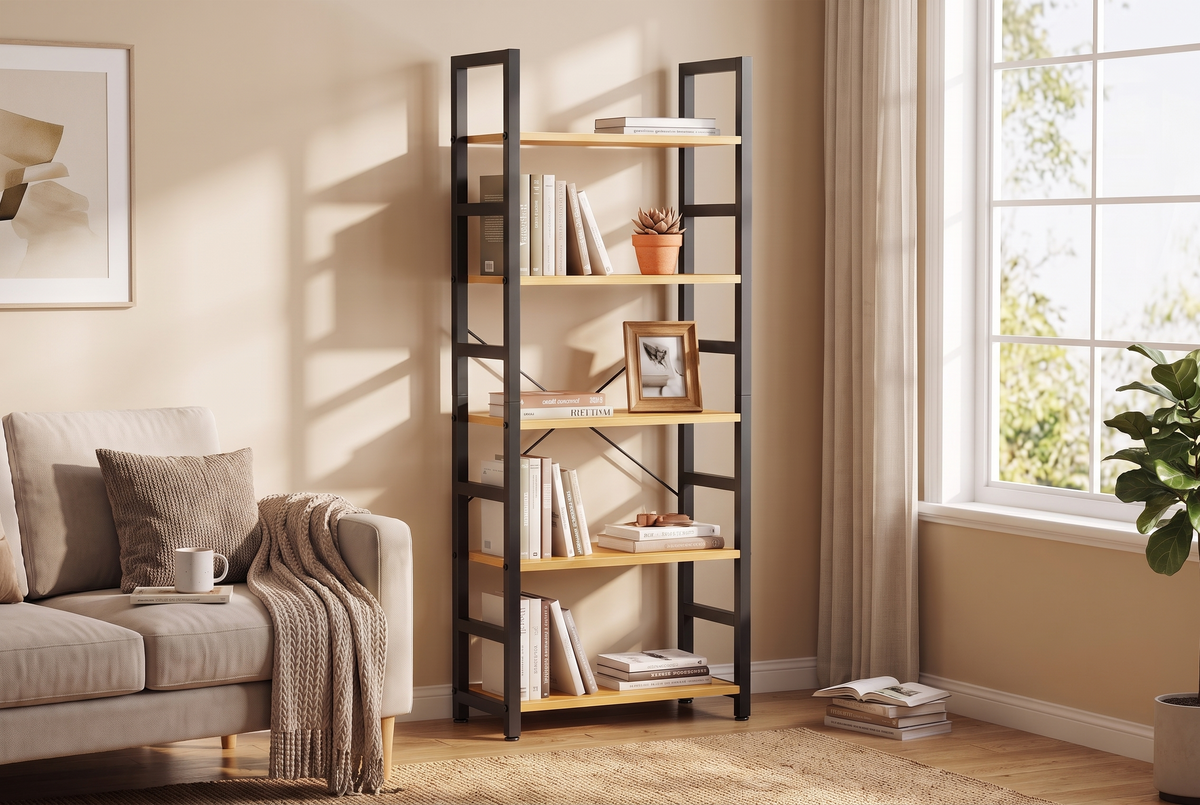5-Tier Wood Bookshelf Natural Wood lifestyle 3 v2