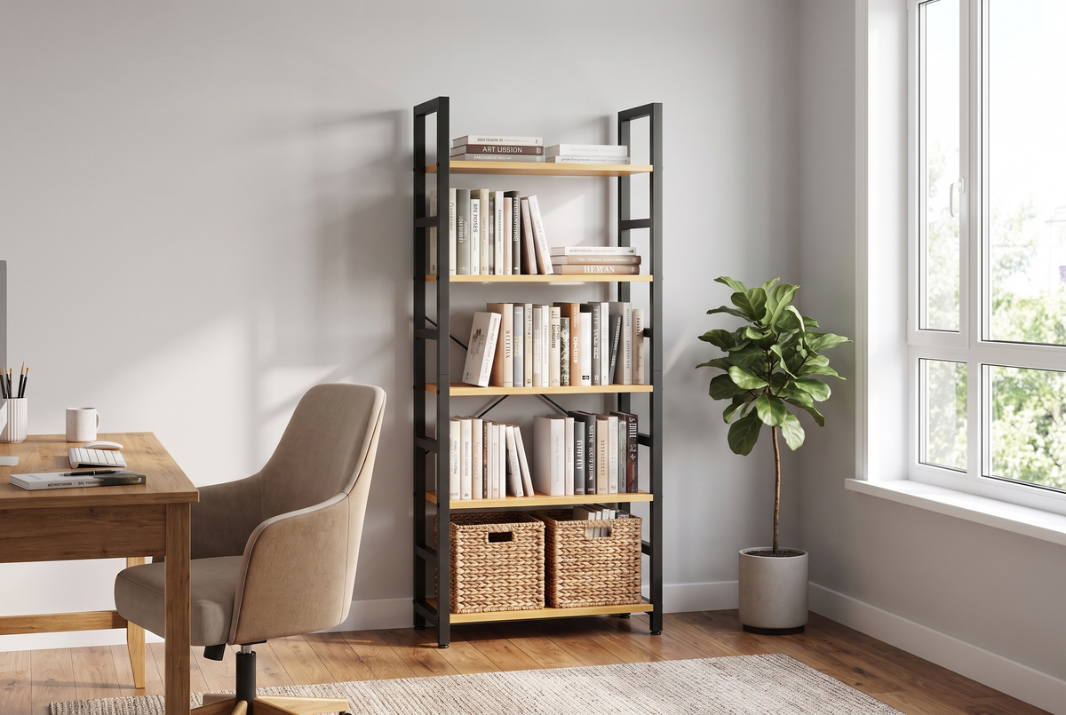 5-Tier Wood Bookshelf Natural Wood lifestyle 2 v2