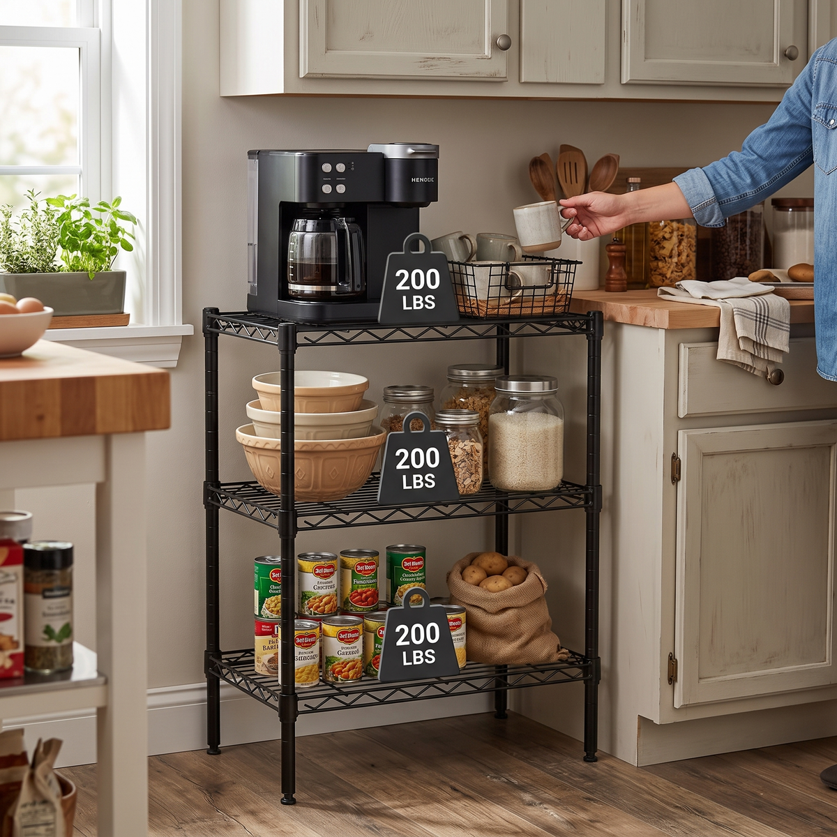 Metal Wire Shelving Unit - Adjustable Storage Rack (3-Tier) in use