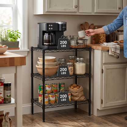Metal Wire Shelving Unit - Adjustable Storage Rack (3-Tier) in use
