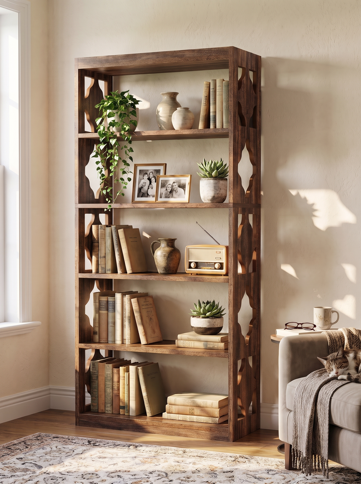 industrial-bookshelf-71in-x-frame-bookcase-brown-03 lifestyle 3