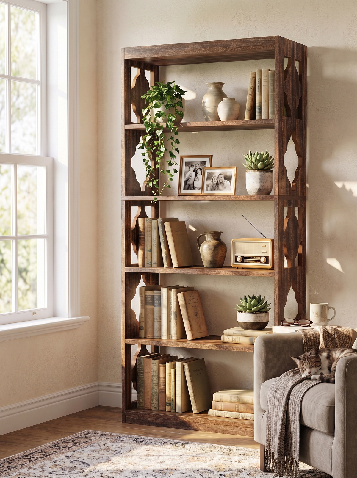 industrial-bookshelf-71in-x-frame-bookcase-brown-03 lifestyle 2