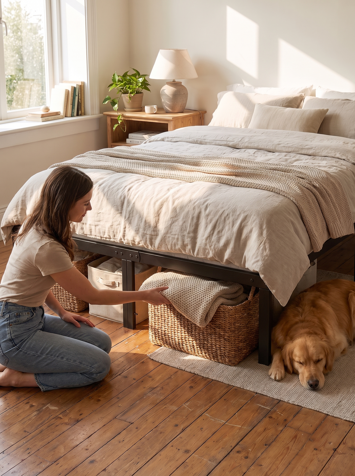 metal-platform-bed-frame-14in-steel-slat-base-queen lifestyle 1